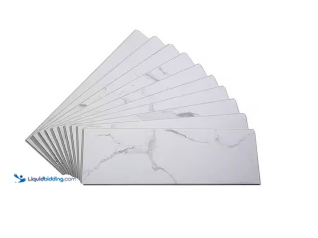 Lot 49-3613533 - Approx. (11) Sq. Ft. of PALISADE 23.2 in. L x 7.2 in. W Carrara Marble Waterproof Adhesive No Grout ...