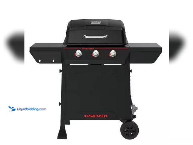 Lot 49-1549341 - Megamaster 3-Burner Propane Gas Grill in Black, Model # 720-1066, Slightly Used .  Ref#AHDPA1023