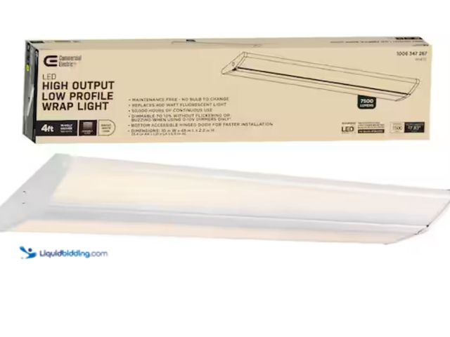 Lot 49-1623493 - Commercial Electric 1-Pack 4 ft. 7500 Lumens LED Wraparound Light Fixture 65W 120-277V Bright White ...