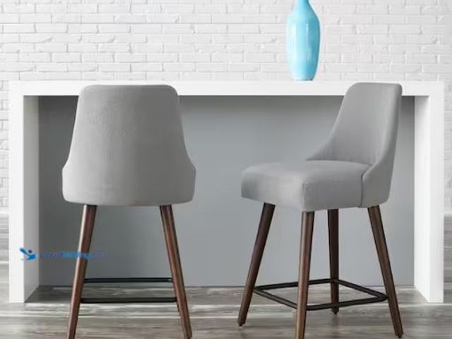 Lot 49-1569283 - StyleWell 25 in. Benfield Stone Gray/Sable Wood Upholstered Counter Stools with Back (Set of 2), Mod...