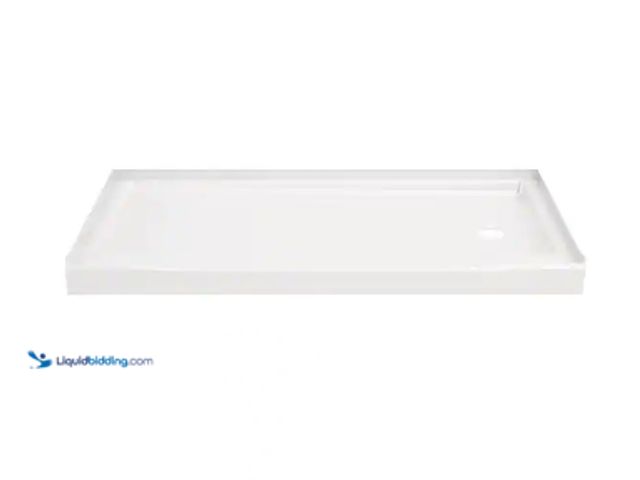 Lot 49-1567542 - Delta Classic 500 60 in. L x 30 in. W Alcove Shower Pan Base with Right Drain in High Gloss White, M...