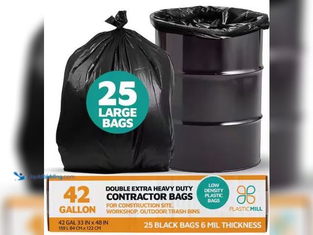 Lot 49-1549345 - PlasticMill 33 in. W x 48 in. H. 42 Gal. 6 mil Black Contractor Bags (25-Count), Model # PM-3348-6-B...