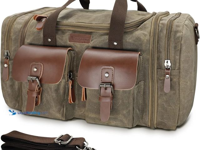 Lot 49-3528947 - Wildroad Waxed Canvas Duffle Bag - 50L Waterproof Weekender Overnight Travel Bag. Model: B0B8271YDK....