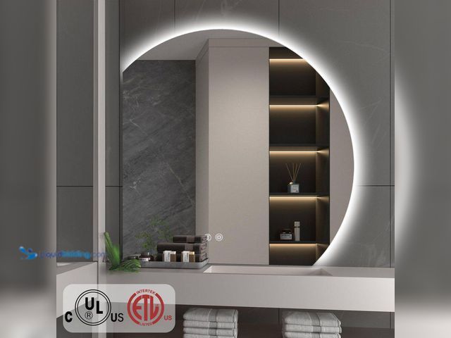 Lot 49-5463204 - YULIKA
32 in. W x 32 in. H Novelty/Specialty Frameless Wall Bathroom Vanity Mirror Half Moon LED Mi...