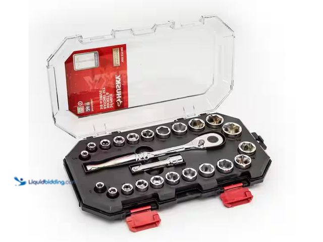Lot 49-1576920 - Husky 3/8 in. Drive Ratchet SAE/Metric Standard Socket Set (24-Piece) Model # H3D24PCSWS, Unused  Re...