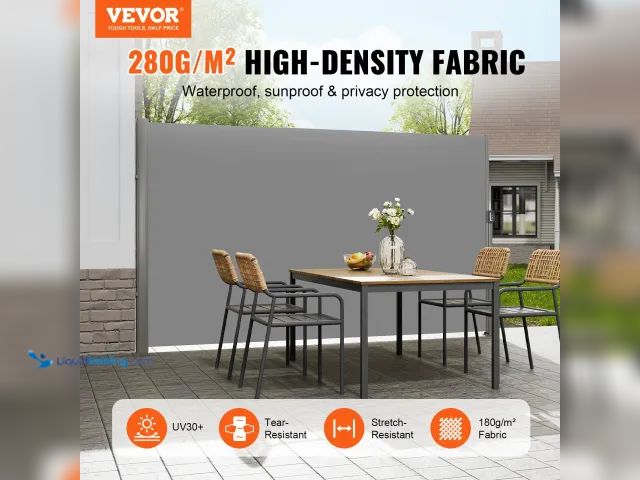 Lot 49-5438102 - VEVOR Retractable Side Awning, 71''x 118'' Aluminum Outdoor Privacy Screen, 280g Polyester Water-pro...