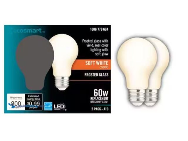 Lot 49-1577025 - (6) Count EcoSmart 60-Watt Equivalent A19 Dimmable CEC Frosted Glass Filament LED Light Bulb Soft Wh...