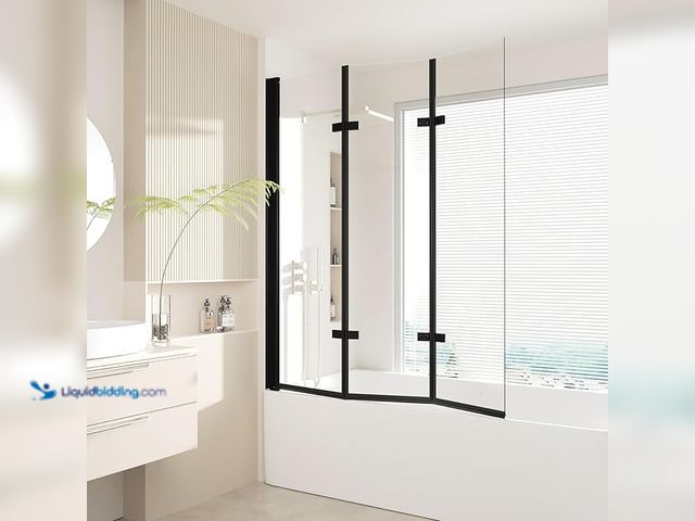 Lot 49-3470792 - Rocienty Petra 47" W x 55" H Tub Shower Door, Foldable Bathtub Glass Door, Frameless Hinged Shower S...
