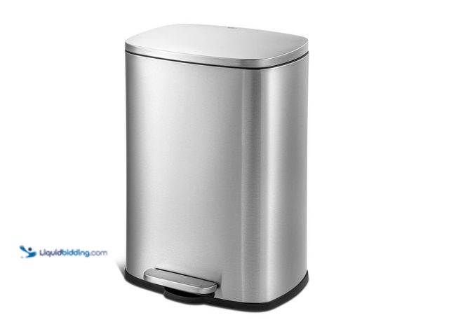 Lot 49-5414416 - 13 Gal. Stainless Steel Kitchen Trashcan, Step-on, Rectangle Model # QZ10002 unused dents shipping d...