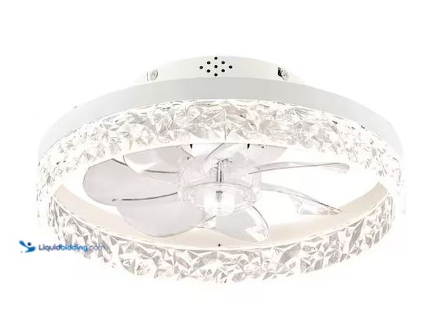 Lot 49-3472748 - HINNIXY 15.7 in. Indoor Fresh White Flush Mount Ceiling Fan with Light Kit and Remote Control Model ...