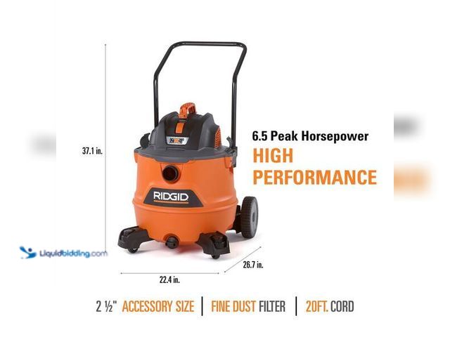 Lot 49-5460799 - RIDGID
16 Gal. 6.5 Peak HP NXT Shop Vacuum Wet Dry Vac with Cart, Fine Dust Filter, Hose and Access...