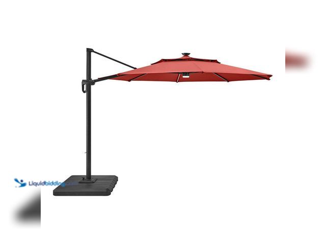 Lot 49-5416093 - Hampton Bay 11 ft. Aluminum Cantilever Solar LED Offset Patio Umbrella in Chili Red. [Model # URM822...