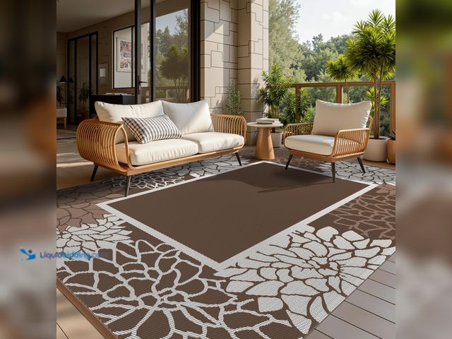 Lot 49-5437962 - COCOER Floral Outdoor Rug 8x10 Reversible-Waterproof Patio Rug-Quick Dry Outdoor Carpet-Outdoor Area...