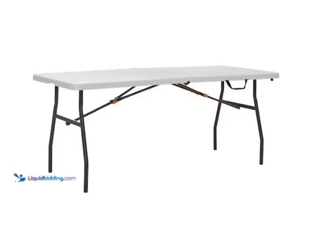 Lot 49-1627338 - HDX 6 ft. Almond Resin Top Indoor/Outdoor Rectangular Folding Utility Table, Seats 6 Model # THD-6F2...