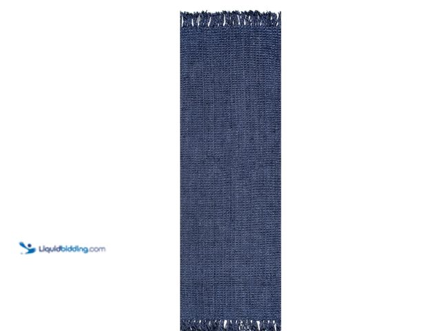 Lot 49-2024071 - 35 3/4" x 56" Hand Woven Chunky Natural Navy Blue Jute Farmhouse Rectangular Area Rug, Model# B0CZ9K...