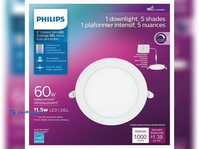 Lot 49-3512574 - Philips 6" Canless Slim LED Downlight 5 Shades Dimmable Ceiling Light Fixture (Unused)
