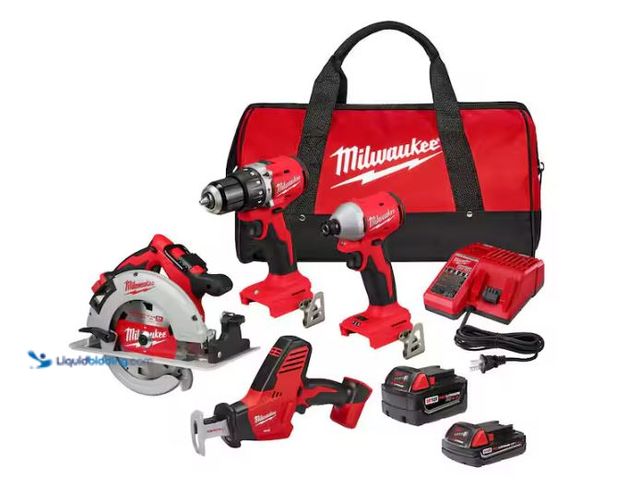 Lot 49-3610608 - Milwaukee M18 18-Volt Lithium-Ion Brushless Cordless Combo Kit (4-Tool) with 2-Batteries, 1-Charger ...