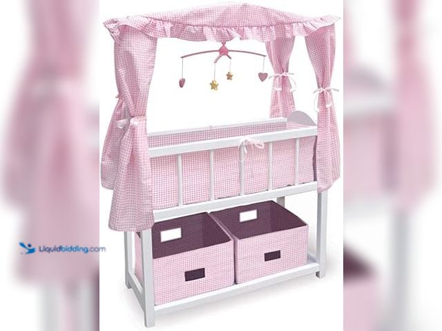 Lot 49-5407774 - Badger Basket Doll Crib with Bedding, Storage Baskets, Mobile & Personalization Kit - Ideal Nursery ...