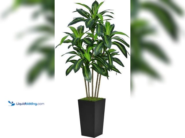 Lot 49-5407775 - Artificial Dracaena Tree 5FT - Faux Tree with Black Tall Planter - Fake Tropical Yucca Floor Plant P...
