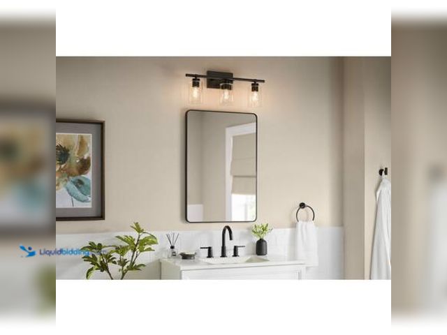 Lot 49-5546679 - Hampton Bay 24 in. 3-Light Matte Black Bathroom Vanity Light with Clear Ribbed Glass Shade Model # A...
