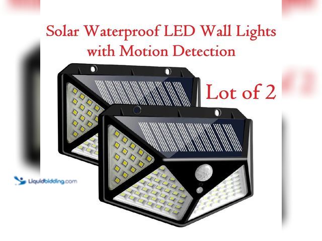 Lot 49-1616217 - Lot of 2 Solar Waterproof LED Wall Lights with Motion Detection - NEW - 3 Optional Modes - Dim light...