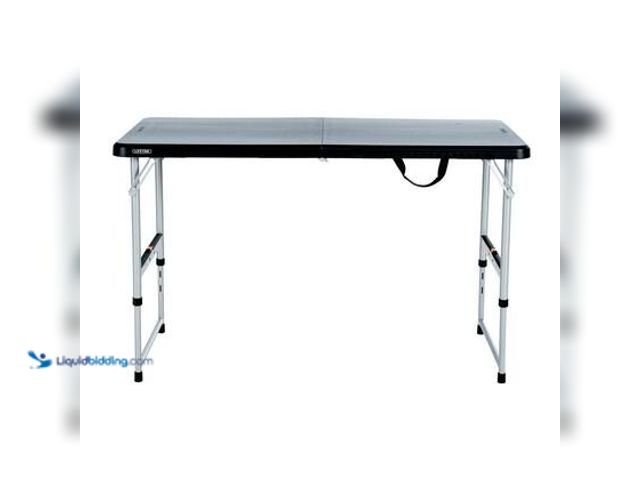 Lot 49-5554373 - Lifetime 48 in. L Rectangle Black Resin Top Adjustable Fold-In-Half Table with Silver Frame. Model #...