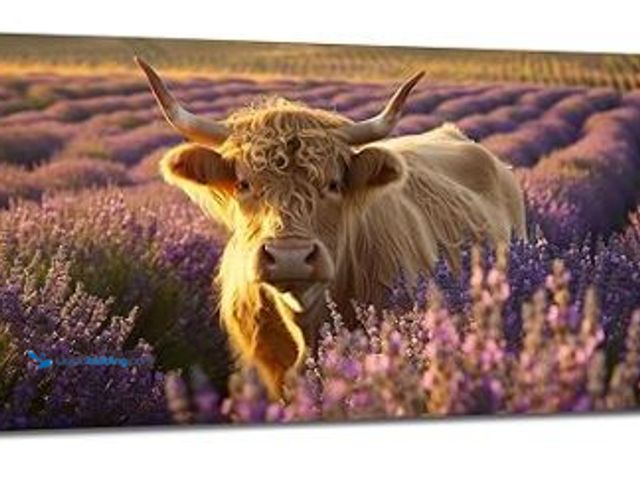 Lot 49-1513882 - Large Highland Cow Wall Art Lavender Cow Pictures Wall Decor Country Landscape Cattle Canvas Paintin...