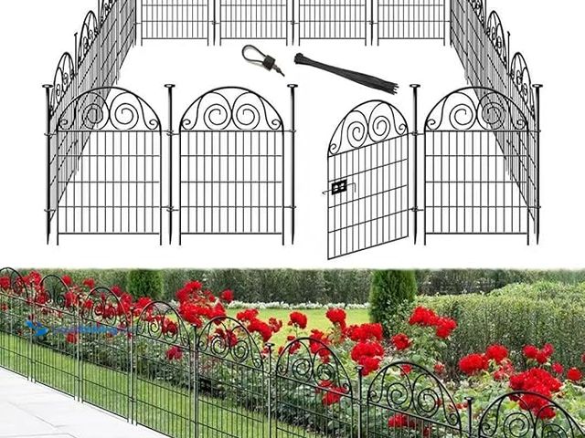Lot 49-1550170 - Getlay Tall Garden Fence Animal Barrier with Gate, 40 in(H) 12 Panels Garden Fences and Borders for ...