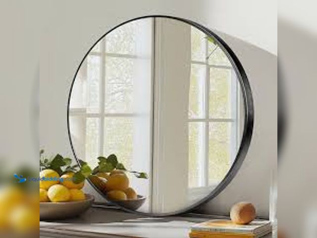 Lot 49-3531288 - FIRNEWST Black 24 in W x 24 in. H Round Metal Framed Wall Mirror. Model # HD-MI-Y24IN-BK. Unused