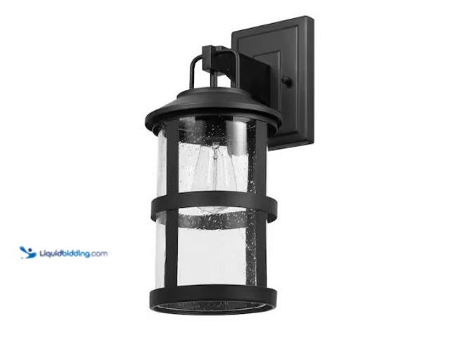 Lot 49-3612921 - Globe Electric Penelope Matte Black Modern Indoor/Outdoor 1-Light Wall Sconce with Seeded Glass Shad...