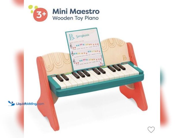 Lot 49-1976703 - New B. toys Mini Wooden Toy Piano with color-coded keys and songbook holder. Recommended for ages 3+