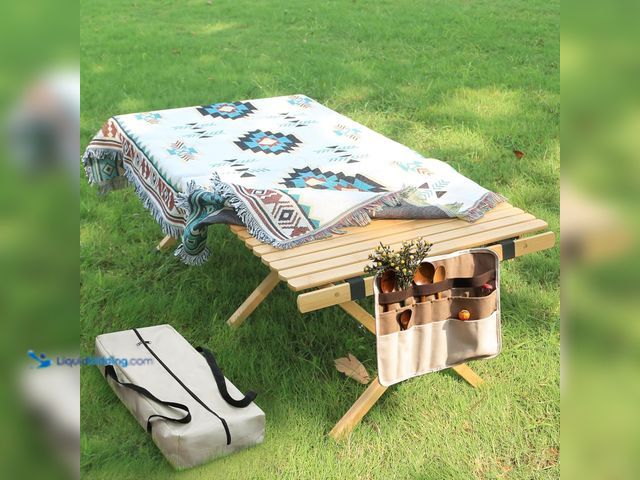 Lot 49-5408088 - Portable Low Picnic Table,4Ft Bamboo Folding Camping Table with Carry Bag. Used