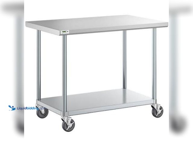 Lot 49-5545294 - 304 Stainless Steel Commercial Work Table with Galvanized Legs and Undershelf. used.