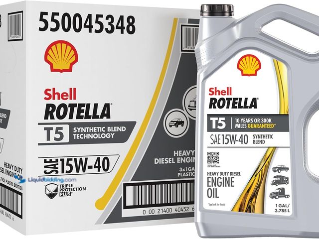 Lot 49-3563498 - Shell Rotella T5 Synthetic Blend 15W-40 Diesel Engine Oil, 1 Gallon (3 Pack). Model; 021400404526. U...