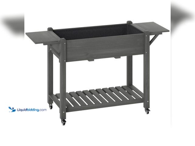 Lot 49-5552925 - Outsunny
37 in. x 18.1 in. x 7.1 in. Raised Garden Bed, Wood Elevated Planter Box with Wheels, Side...