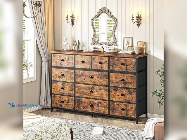 Lot 49-1557136 - EnHomee Dresser for Bedroom with 13 Fabric Dresser, TV Stand for 40, 50, 55 inch TV, Dressers & Ches...