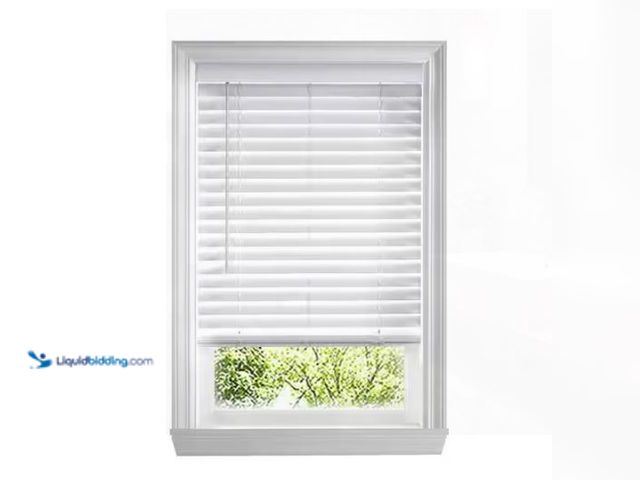 Lot 49-1565738 - Home Decorators Collection White Cordless Faux Wood Blinds for Windows with 2 in. Slats - 47 in. W x...