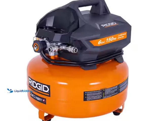 Lot 49-1567708 - RIDGID 6 Gal. 150 PSI Portable Electric Oil-Free Jobsite Pancake Air Compressor with Dual Pressure G...