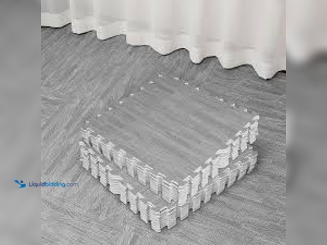 Lot 49-5488365 - 12-Pack Wood Grain Foam Floor Mats – Durable 24" x 24" Mats for Hall & Yoga Use. Model pfm2247f4p. U...