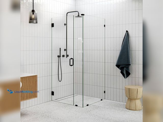 Lot 49-5512139 - Glass Warehouse 34 in. W x 34 in. D x 78 in. H Pivot Frameless Corner Shower Enclosure in Matte Blac...