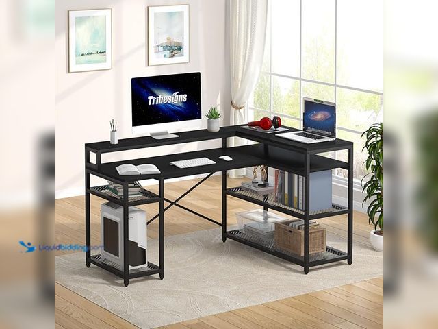 Lot 49-1560577 - MonoWood 63 Inch Computer Desk with File Drawer Cabinet, Ergonomic Office Desk with Monitor Stand, I...