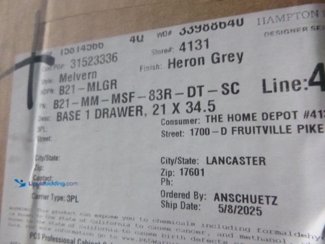 Lot 49-1518008 - Hampton Bay Designer Series Melvern Assembled 21x34.5x23.75 in. Base Kitchen Cabinet in Heron Gray M...