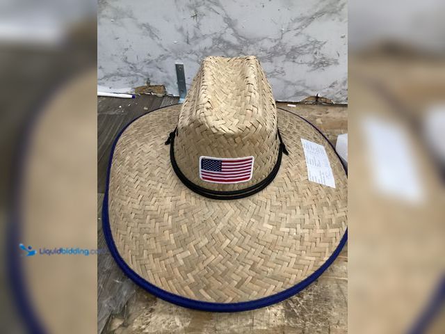 Lot 49-5436880 - Qty 2. Straw hat with American flag on fron and on the underside. Unused.