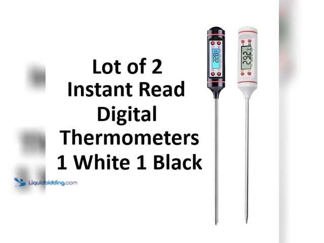 Lot 49-3430607 - Lot of 2 Instant Read Digital Thermometers 1 White and 1 Black - NEW -  Features blue backlight LCD ...
