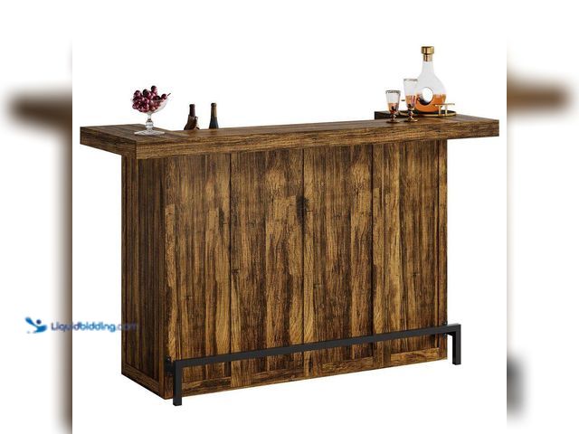 Lot 49-3547611 - PARTS AND REPAIR - BYBLIGHT Kearsten Wooden Bar Table with 5 Muti-Bottle Complements, Brown Bar Coun...