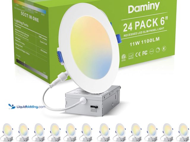 Lot 49-3511801 - DAMINY 24 Pack 6 Inch LED Recessed Lighting with Junction Box,5CCT,Ultra-Thin Recessed Light,11W 110...