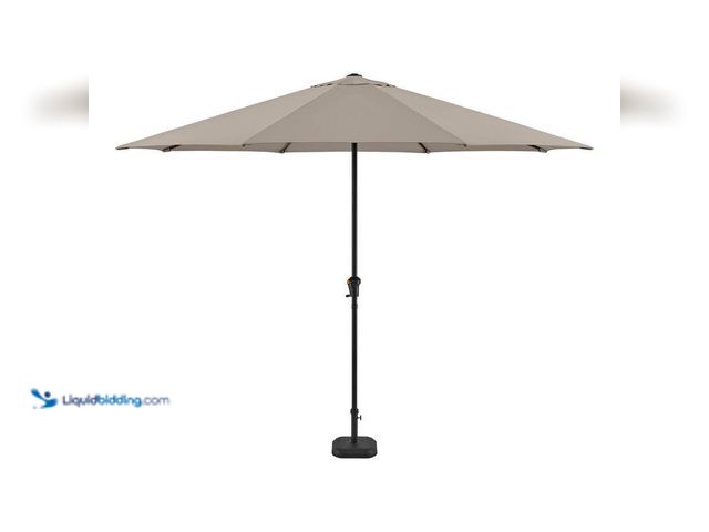 Lot 49-5410817 - Hampton Bay 11 ft. Steel Market Patio Umbrella in Riverbed Tan. [Model # UCM190032] Used