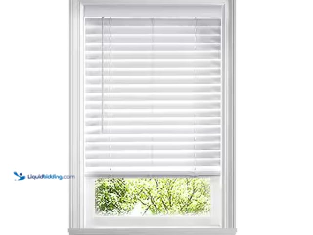 Lot 49-1567316 - Home Decorators Collection White Cordless Faux Wood Blinds for Windows with 2 in. Slats - 21.5 in. W...