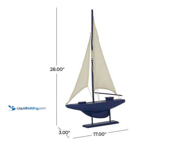 Lot 49-5554231 - Qty: 2 Litton Lane 3 in. x 28 in. Dark Blue Wood Sail Boat Sculpture with Lifelike Rigging Model # 7...