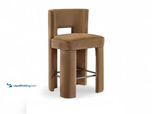 Lot 49-1630916 - 2-Pc Meridian Furniture Zuno Velvet Performance Fabric Upholstered Counter Stool (Set of 2) - Saddle...